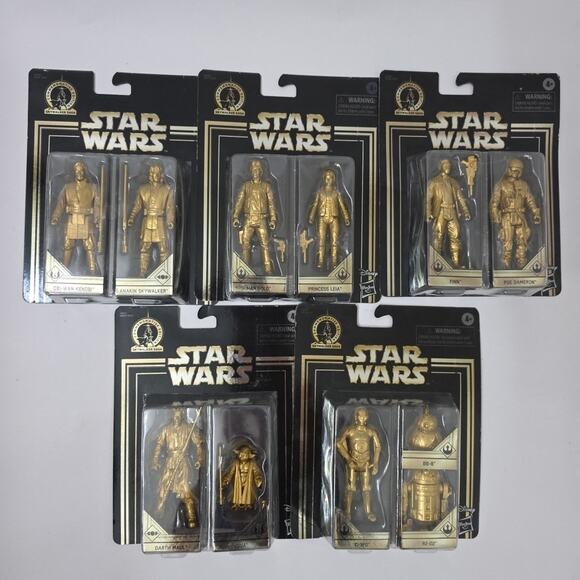 Star Wars Commemorative Edition GOLD Lot Of 5 Carded Figures New 1980-2019 New - Picture 1 of 7